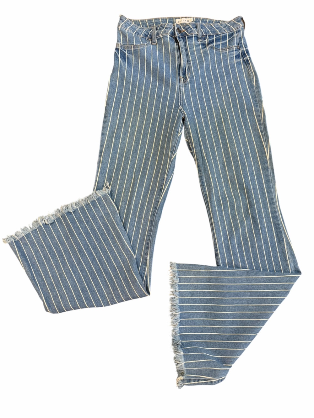 CELLO High-Rise Striped Wide-Leg Jeans Size 11 Raw Hem
